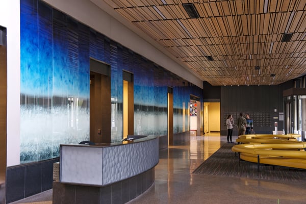 Photo of Massachusetts College of Art and Design - Boston, MA, US. Treehouse Residential Hall. Artwork by Nicole Chesney '97 BFA Glass