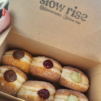 Slow Rise - Sourdough doughnuts. Flavors (left to right): Nutella; Blood Orange Raspberry; Pandan Coconut - Donuts Near Me - Overland Park, Kansas Slow Rise - Sourdough doughnuts. Flavors (left to right): Nutella; Blood Orange Raspberry; Pandan Coconut - Donuts Near Me - Overland Park, Kansas