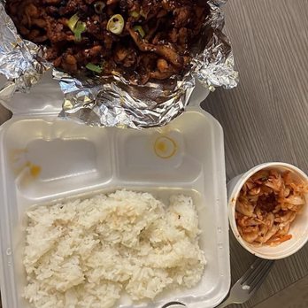 Korean Barbeque & More - Spicy Chicken Bulgogi, rice and kimchi. - Korean Near Me - Tallahassee, Florida Korean Barbeque & More - Spicy Chicken Bulgogi, rice and kimchi. - Korean Near Me - Tallahassee, Florida