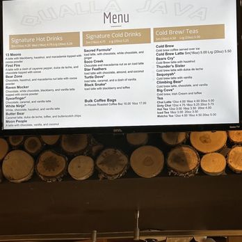 Qualla Java Cafe - menu on the wall - Cafes Near Me - Cherokee, North Carolina