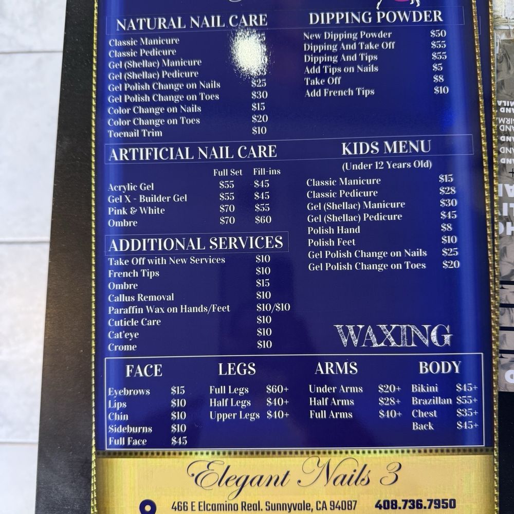 Elegant Nails 3 - Pricing sheet - Nail Salons Near Me - Sunnyvale, California Elegant Nails 3 - Pricing sheet - Nail Salons Near Me - Sunnyvale, California