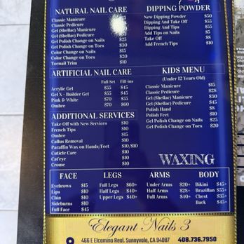 Elegant Nails 3 - Pricing sheet - Nail Salons Near Me - Sunnyvale, California Elegant Nails 3 - Pricing sheet - Nail Salons Near Me - Sunnyvale, California