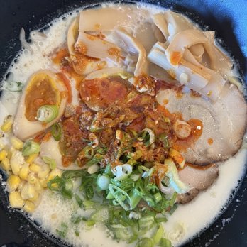 Ramen Izakaya - OG Ramen with egg and green onions without spinach Added the sauce from their spicy Shrimp Wonton - Ramen Near Me - North Hollywood, California Ramen Izakaya - OG Ramen with egg and green onions without spinach Added the sauce from their spicy Shrimp Wonton - Ramen Near Me - North Hollywood, California