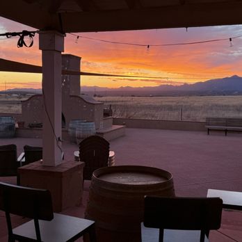 Four Tails Tasting Room - Sunset on the Four Tails patio - Wineries Near Me - Sonoita, Arizona Four Tails Tasting Room - Sunset on the Four Tails patio - Wineries Near Me - Sonoita, Arizona