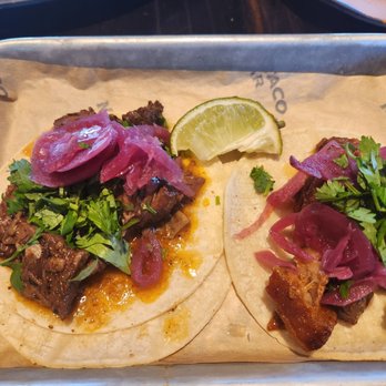 Mas Taco Bar - Braised short rib (left) and pork belly (right) - Breakfast & Brunch Near Me - Folsom, California Mas Taco Bar - Braised short rib (left) and pork belly (right) - Breakfast & Brunch Near Me - Folsom, California