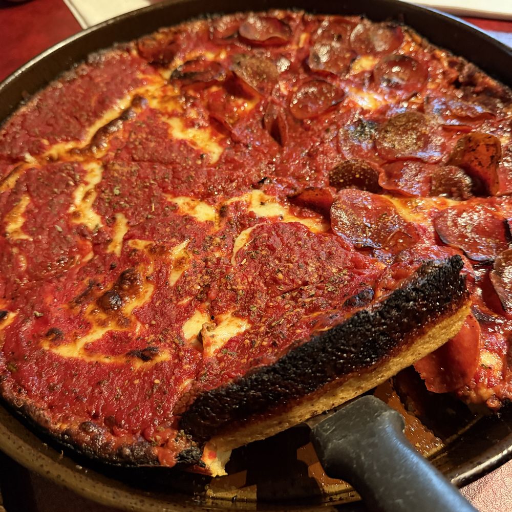 deep dish with caramelized crust deep dish with caramelized crust