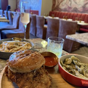 Flamant - Fried Chicken sandwich with artichoke - Cocktail Bars Near Me - Plano, Texas Flamant - Fried Chicken sandwich with artichoke - Cocktail Bars Near Me - Plano, Texas