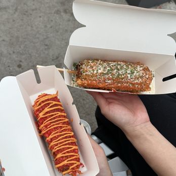 Two Hands Corn Dogs - Spicy Dog and Elote - Korean Near Me - Katy, Texas