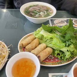 Beef pho, spring rolls