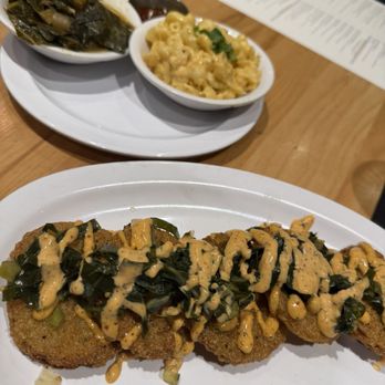 Ludacris' Chicken And Beer - Fried green tomatoes, mac and cheese and collard greens - Southern Near Me - Atlanta, Georgia Ludacris' Chicken And Beer - Fried green tomatoes, mac and cheese and collard greens - Southern Near Me - Atlanta, Georgia