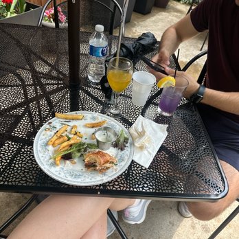 Happenstance Cafe - Mimosa, lizzy lavendar drink (I forget the name, chicken salad sandwich with fries - Coffee & Tea Near Me - Pittsburgh, Pennsylvania