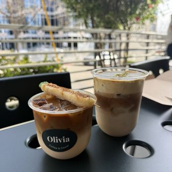 Olivia Coffee & Flower - Banana Milk Latte and Pistachio Cream Latte - Florists Near Me - Oakland, California Olivia Coffee & Flower - Banana Milk Latte and Pistachio Cream Latte - Florists Near Me - Oakland, California