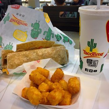 TacoTime - Veggie burrito with tater tot fries and a drink (the combo) - Mexican Near Me - Winnipeg, Manitoba TacoTime - Veggie burrito with tater tot fries and a drink (the combo) - Mexican Near Me - Winnipeg, Manitoba