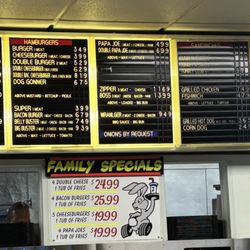 Zip's Drive in - Current menu