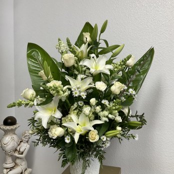 Maribel's Flower Boutique - All White funeral Arrangement - Florists Near Me - Temple, Texas Maribel's Flower Boutique - All White funeral Arrangement - Florists Near Me - Temple, Texas