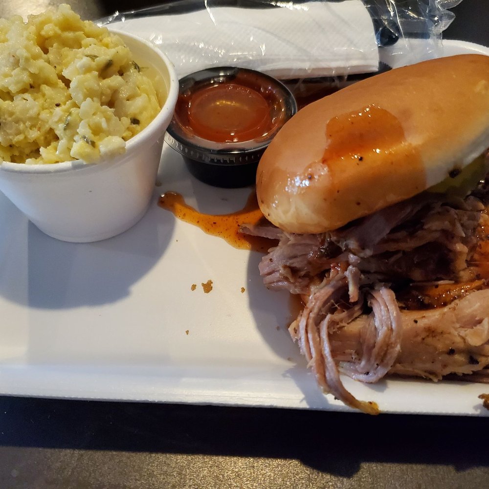 Saw's Juke Joint - Crestline - Pulled pork sandwich and potato salad - Barbeque Near Me - Birmingham, Alabama Saw's Juke Joint - Crestline - Pulled pork sandwich and potato salad - Barbeque Near Me - Birmingham, Alabama