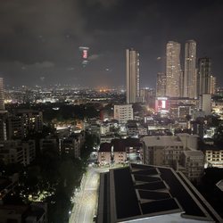 The Linden Suites - City view at night from our room.