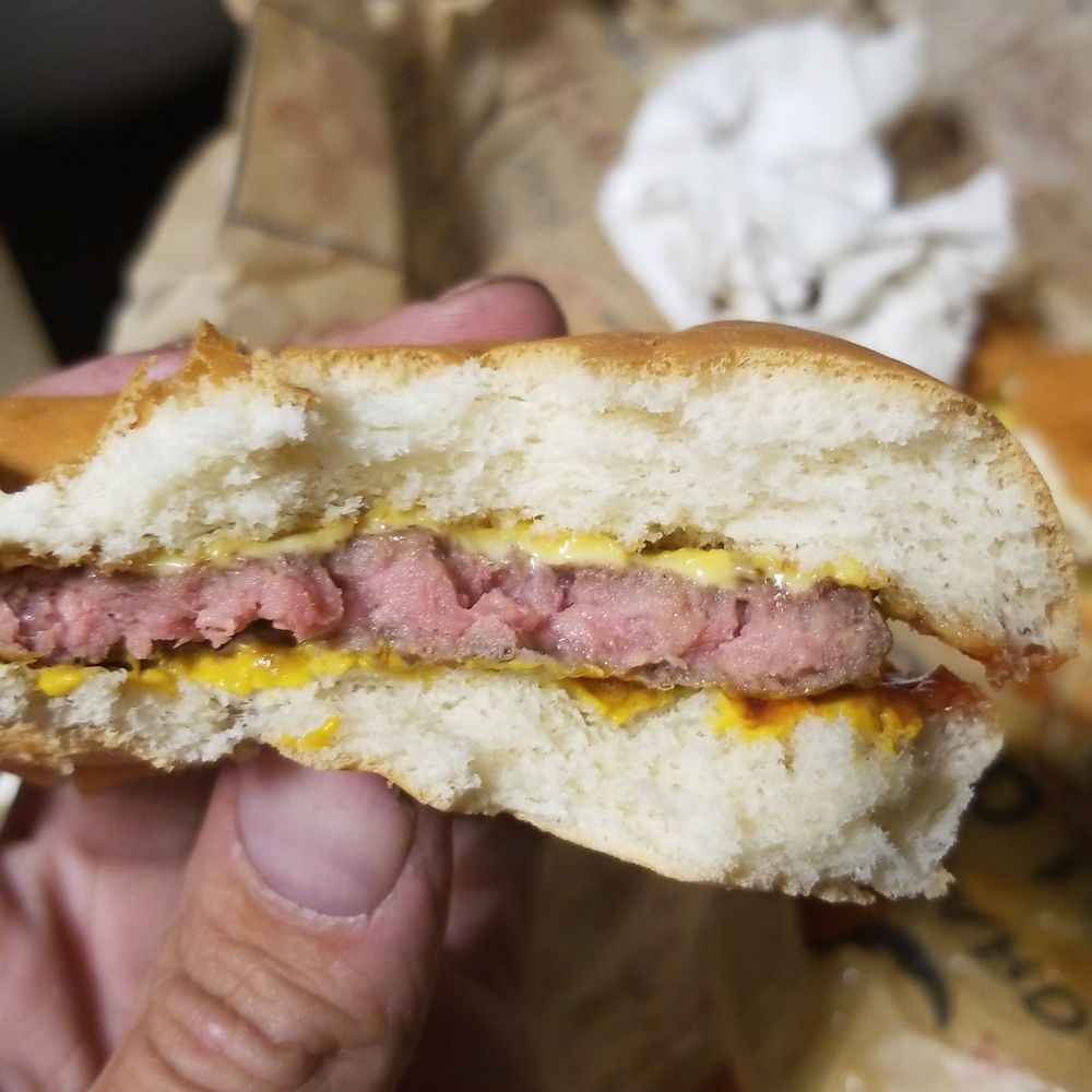 We got home and our burgers were still raw on the inside! This picture is of my son's burger, and it's the worst one! Worst location ever!!!