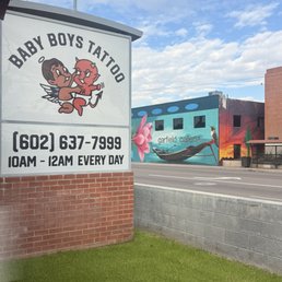 Exterior outside entrance of Baby Boys Tattoo - Tattoo shop sign from the street - Phoenix, Arizona Exterior outside entrance of Baby Boys Tattoo - Tattoo shop sign from the street - Phoenix, Arizona