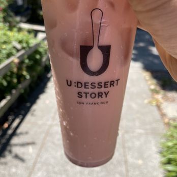 U :Dessert Story - Large Strawberry milk tea with oat milk normal sweetness. - Desserts Near Me - Berkeley, California U :Dessert Story - Large Strawberry milk tea with oat milk normal sweetness. - Desserts Near Me - Berkeley, California