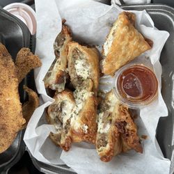 The Bayou Affect - Philly egg rolls with a side of catfish