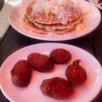 Kihei Caffe Lahaina - Pineapple coconut pancakes with portuguese sausage - Breakfast & Brunch Near Me - Lahaina, Hawaii Kihei Caffe Lahaina - Pineapple coconut pancakes with portuguese sausage - Breakfast & Brunch Near Me - Lahaina, Hawaii