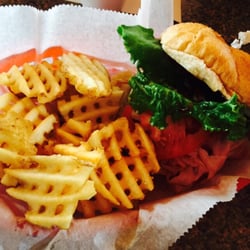 Bull Hog burger with waffle fries