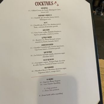 Josephine Carmel - Cocktail list - French Near Me - Carmel, Indiana