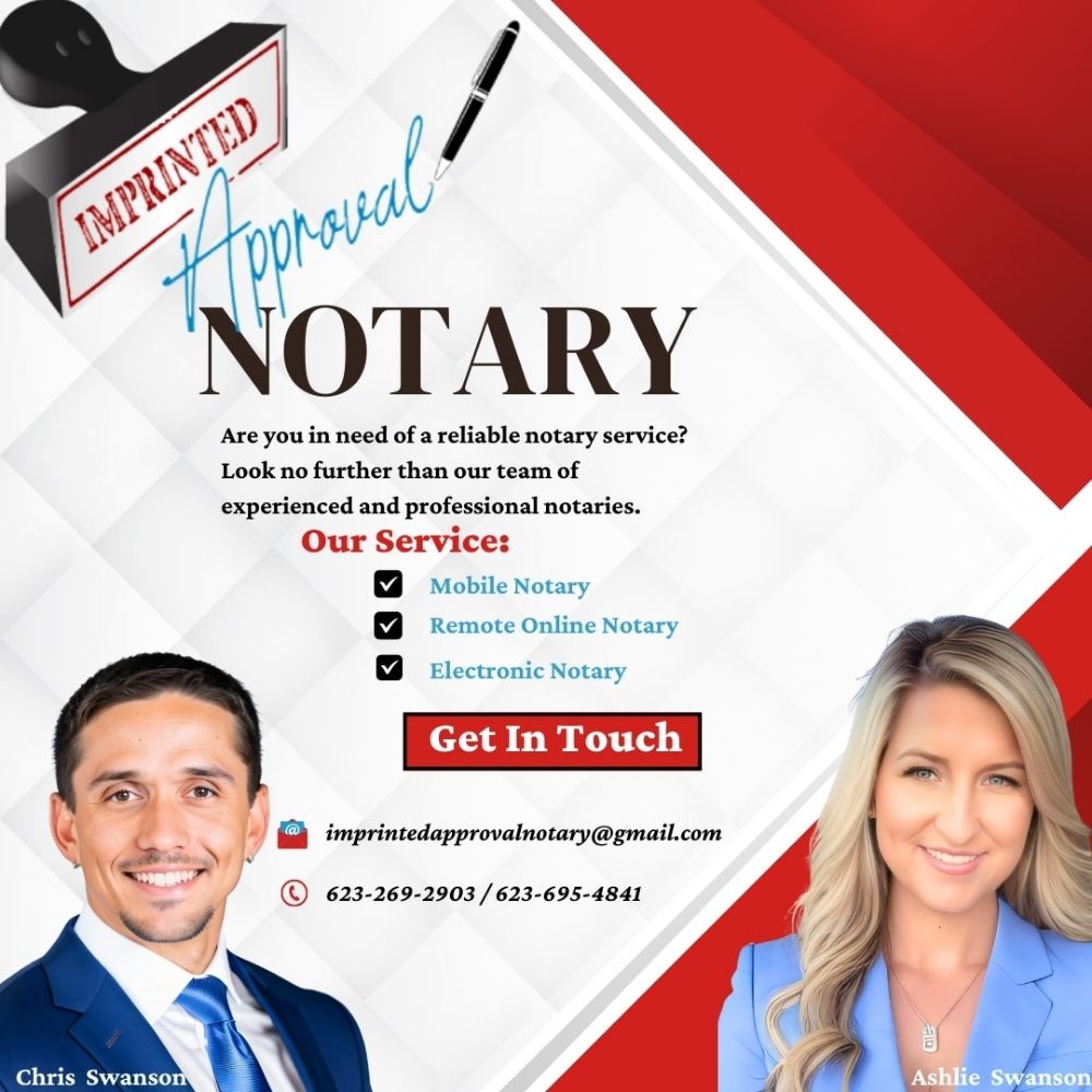 IMPRINTED APPROVAL NOTARY Request a Quote Surprise, Arizona