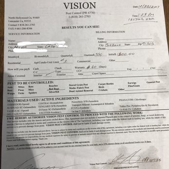 Vision Pest Control - Contract the company claims is proof that they are not liable for damage to the ceiling of my condo. - Pest Control Near Me
