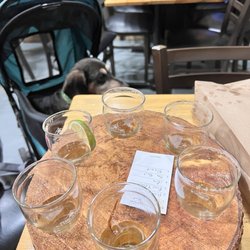 Peaks N Pines Brewing Company - 6 empty glasses of beer.