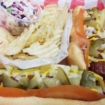 Sterling's Amish Deli - Two all-beef Chicago dogs, with chips, pickle spear, and a side of coleslaw. - Delis Near Me - Bowling Green, Ohio Sterling's Amish Deli - Two all-beef Chicago dogs, with chips, pickle spear, and a side of coleslaw. - Delis Near Me - Bowling Green, Ohio