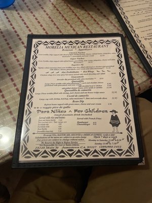 Menu photo 2 Morelia Mexican Restaurant Jamestown, CA