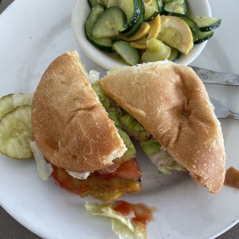 Wolffy's Grill & Marina - Cheeseburger with side of zucchini and squash - New American Near Me - Seneca Falls, New York