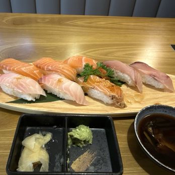 Sushi Warriors - Salmon, hamachi, snapper, peppered salmon... I ate 1 before the picture. - Sushi Bars Near Me - Austin, Texas Sushi Warriors - Salmon, hamachi, snapper, peppered salmon... I ate 1 before the picture. - Sushi Bars Near Me - Austin, Texas