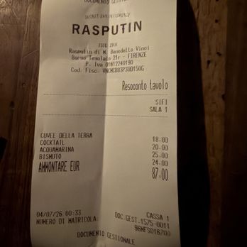 Rasputin - The bill forced to pay a drink that was worse than vomit - Cocktail Bars Near Me - Florence, FI Rasputin - The bill forced to pay a drink that was worse than vomit - Cocktail Bars Near Me - Florence, FI
