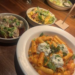 Rigatoni alla Vodka, Short Rib Potstickers, Spicy Double Egg Fried Rice Rigatoni alla Vodka, Short Rib Potstickers, Spicy Double Egg Fried Rice
