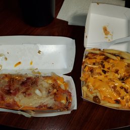 Texas dog and thousand island chili cheese fries. Texas dog and thousand island chili cheese fries.