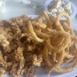 The Lighthouse - Tender Clam Strips with Potato Salad and Onion Rings