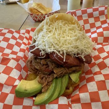 Venezuelan Chamo Cuisine - Beef, sausage, cheese, and avocado arepa - Venezuelan Near Me - Pasadena, California Venezuelan Chamo Cuisine - Beef, sausage, cheese, and avocado arepa - Venezuelan Near Me - Pasadena, California