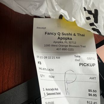 Fancy Q Sushi & Thai - Receipt - Sushi Bars Near Me - Apopka, Florida Fancy Q Sushi & Thai - Receipt - Sushi Bars Near Me - Apopka, Florida