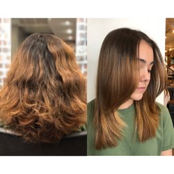 Sibylle Garnier Hair - Before and after - Japanese hair straightening on color treated hair