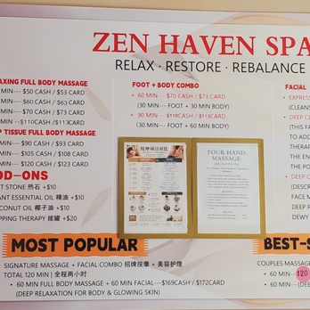 Zen Haven Spa - Menu/pricing - Massage Near Me - Milpitas, California Zen Haven Spa - Menu/pricing - Massage Near Me - Milpitas, California