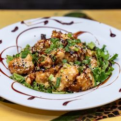 Kaya Island Eats - Bang Bang Fish Locally caught Mahi mahi Thai chili aioli  Sesame and green onion