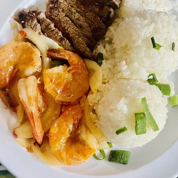 808 Grindz Cafe - steak and shrimp with eggs  $15 - Cafes Near Me - Lahaina, Hawaii