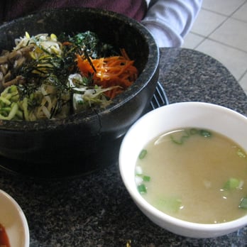 Stone Korean Restaurant - My friend's bibimbap along with miso soup for $13.00 - Korean Near Me - Redmond, Washington Stone Korean Restaurant - My friend's bibimbap along with miso soup for $13.00 - Korean Near Me - Redmond, Washington