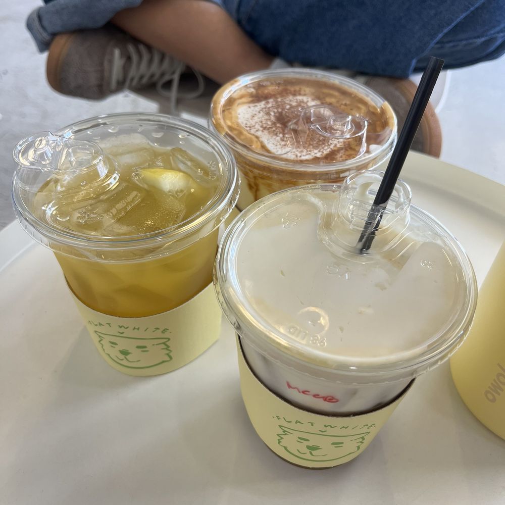 Flat White Coffee - mango lemonade (left), mango cream cold brew (right), einspanner (back) - Cafes Near Me - Cypress, California Flat White Coffee - mango lemonade (left), mango cream cold brew (right), einspanner (back) - Cafes Near Me - Cypress, California