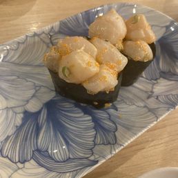 Spicy bay scallop nigiri Spicy bay scallop nigiri