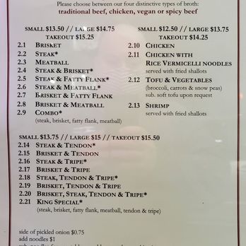 Pho Viet Anh - Menu page of their numerous pho offerings - Vietnamese Near Me - Seattle, Washington