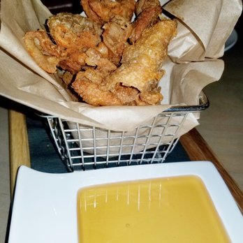 Carson Kitchen - CRISPY CHICKEN SKIN w/smoked honey dip ($9): So addicting that we got 2! AND it's gluten-free, lol! - New American Near Me - Las Vegas, Nevada Carson Kitchen - CRISPY CHICKEN SKIN w/smoked honey dip ($9): So addicting that we got 2! AND it's gluten-free, lol! - New American Near Me - Las Vegas, Nevada